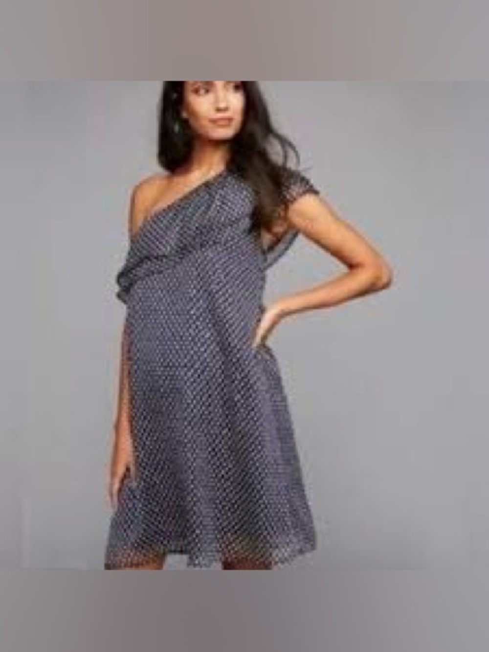 Collective Concepts Maternity One-Shoulder Navy Gold Polka Dot Dress